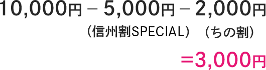 10,000円-5,000円（信州割SPECIAL）-2,000円（ちの割）=3,000円